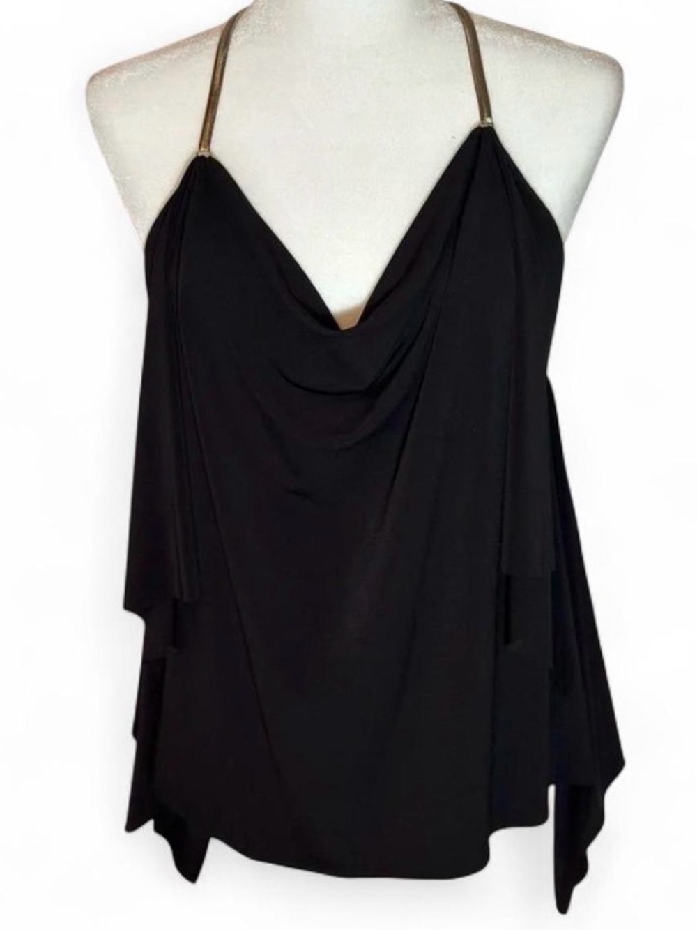 Vintage y2k Flowy Express black asymmetrical blouse tank top with gold strap